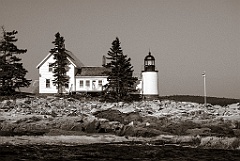 Winter Harbor Lighthouse on Mark Island in Maine -Sepia Tone